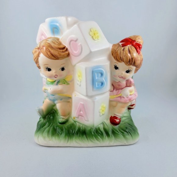Planter Vintage Relpo Baby Blocks Children Japan #6575 Nursery Flowers Vase - Picture 2 of 11